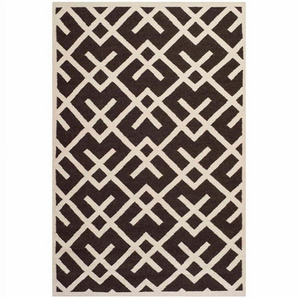 Handmade Brown/Ivory Geometric Wool 8' Square Area Rug