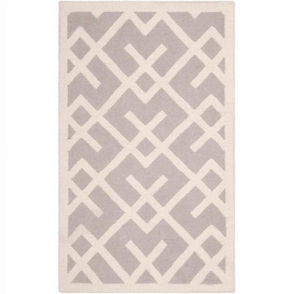 Handmade Dhurrie Geometric Wool Area Rug in Gray/Ivory, 3' x 5'