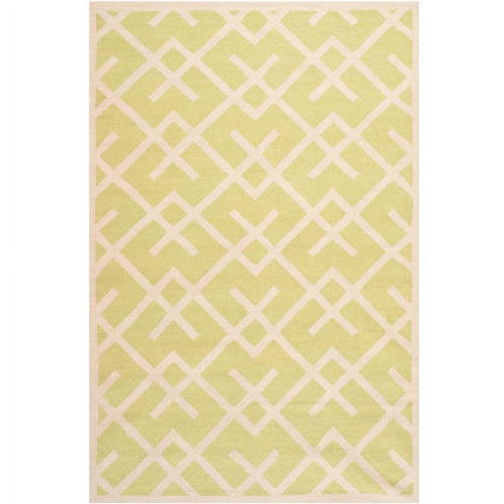 Ivory and Light Green Geometric Wool Square Rug, 6' x 6'