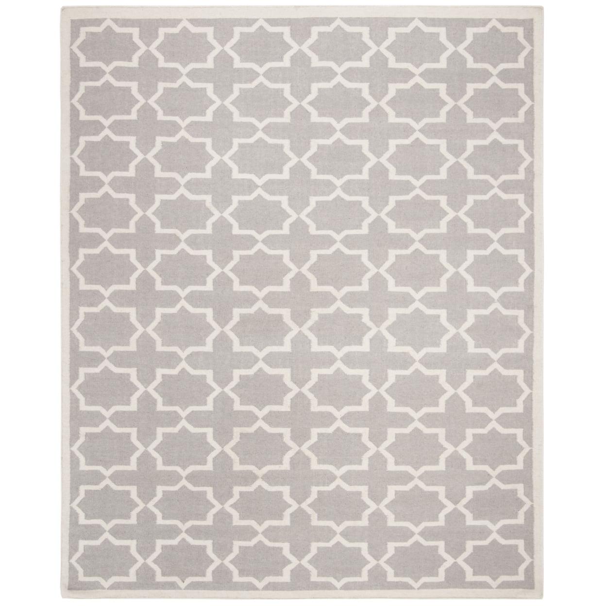 SAFAVIEH Dhurrie Diana Geometric Moroccan Wool Area Rug, Grey/Ivory, 3' x 5'