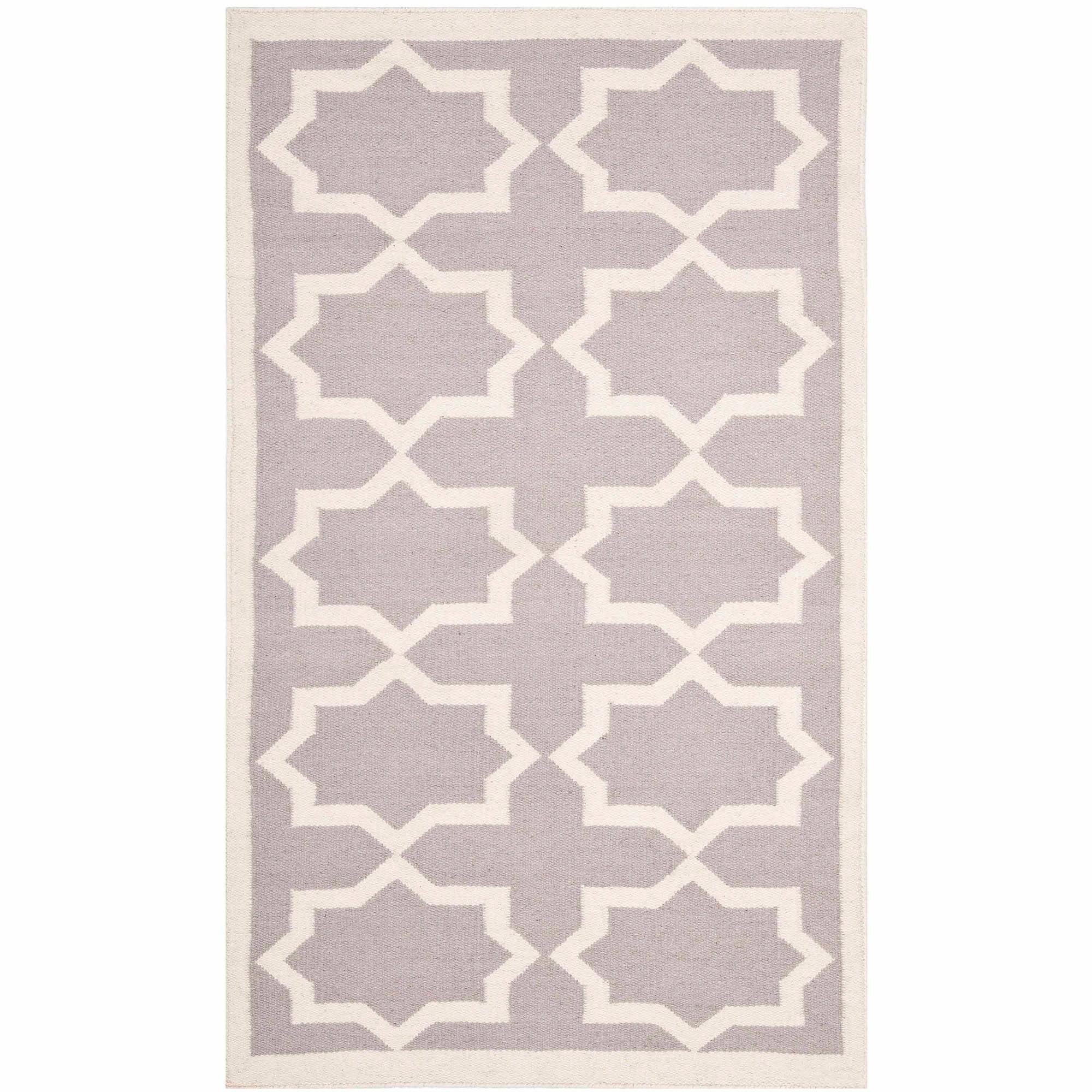 Grey and Ivory Geometric Wool Flat Woven Rug, 3' x 5'