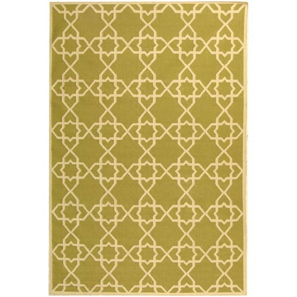 Olive and Ivory Geometric Wool Flat Woven Area Rug, 3' x 5'