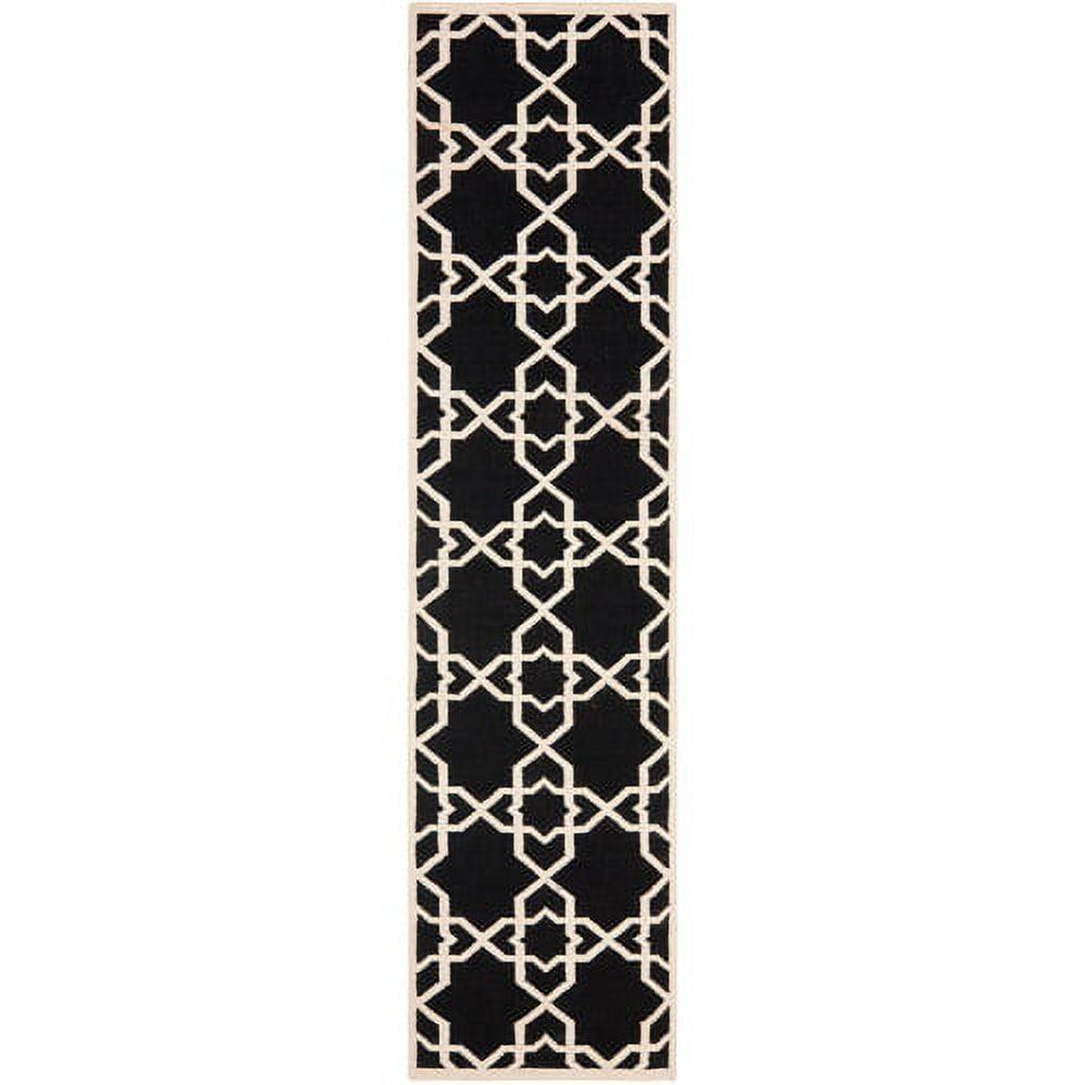 Handwoven Black and Ivory Geometric Wool Runner Rug