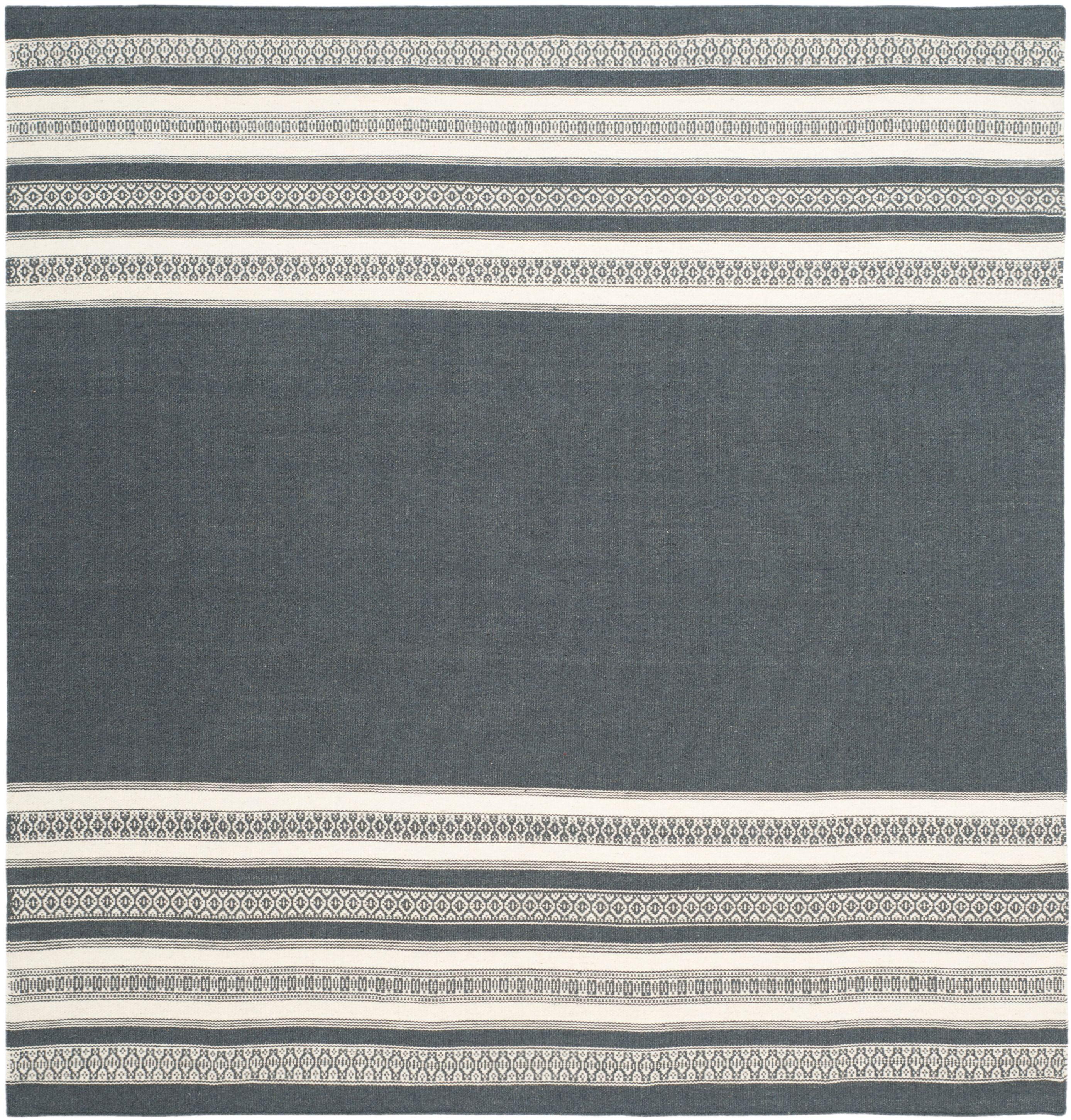 SAFAVIEH Dhurrie Haywood Striped Moroccan Wool Area Rug, Dark Grey, 6' x 6' Square