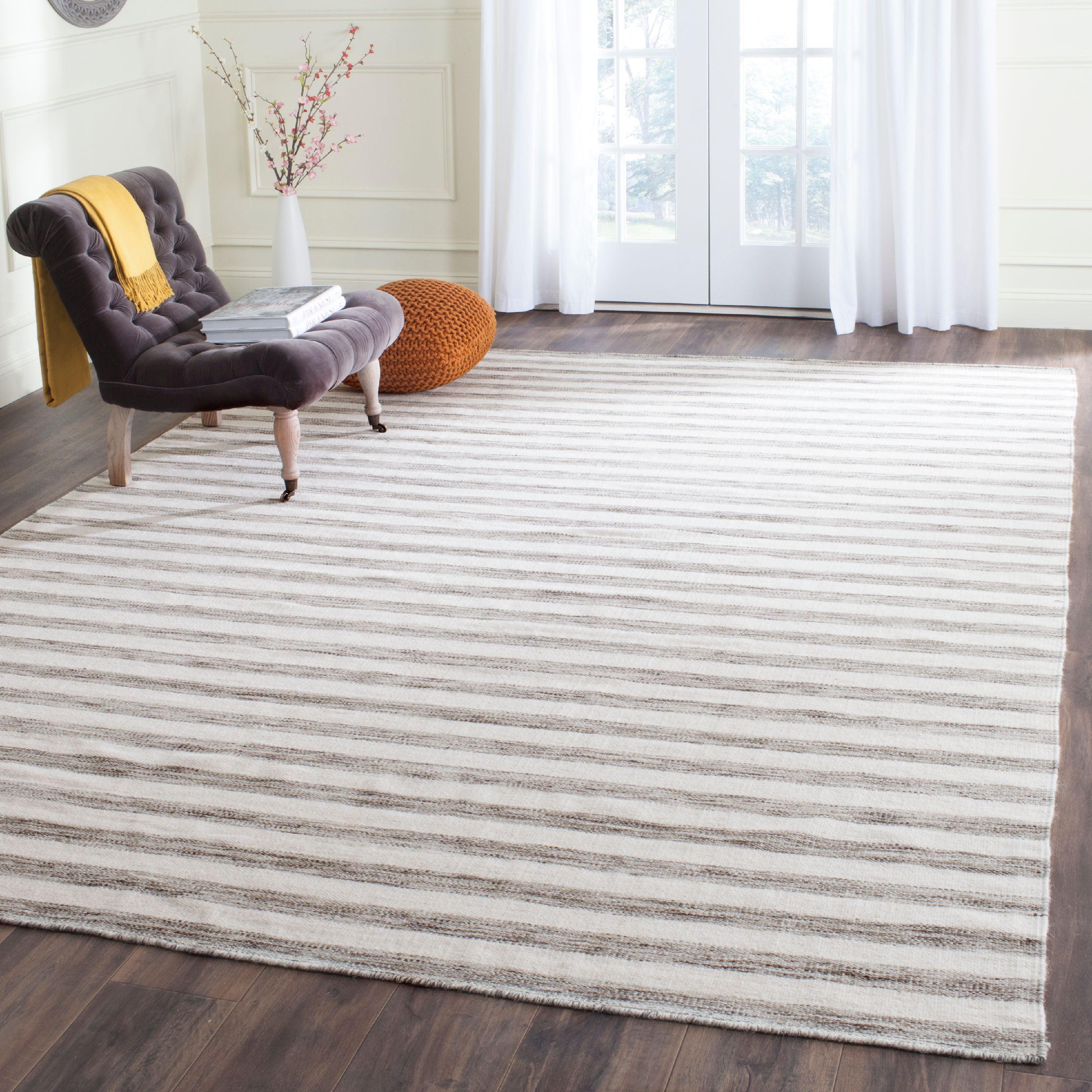 SAFAVIEH Dhurrie Joetta Striped Moroccan Wool Area Rug, Brown/Ivory, 6' x 9'