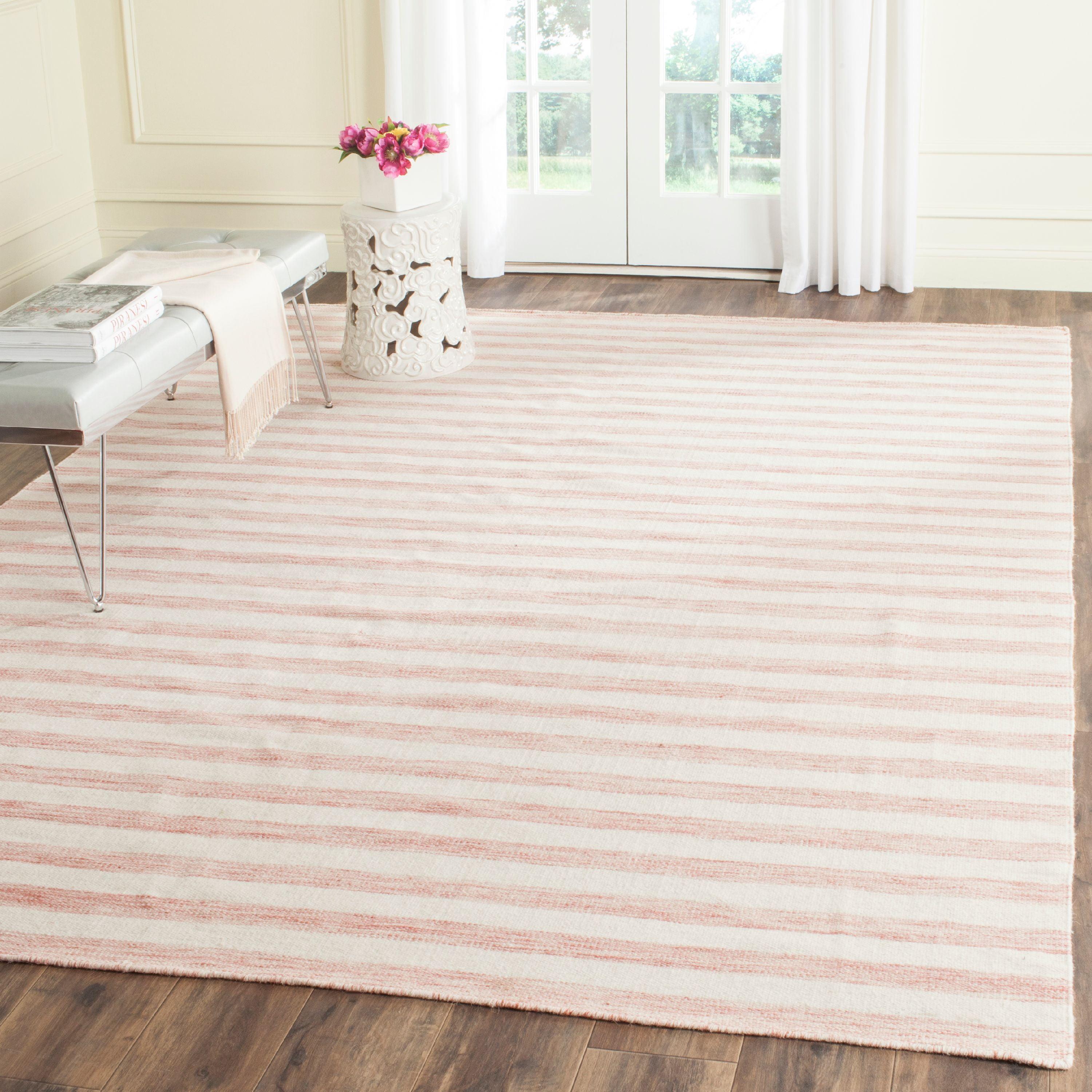 SAFAVIEH Dhurrie Joetta Striped Moroccan Wool Area Rug, Rust/Ivory, 5' x 8'