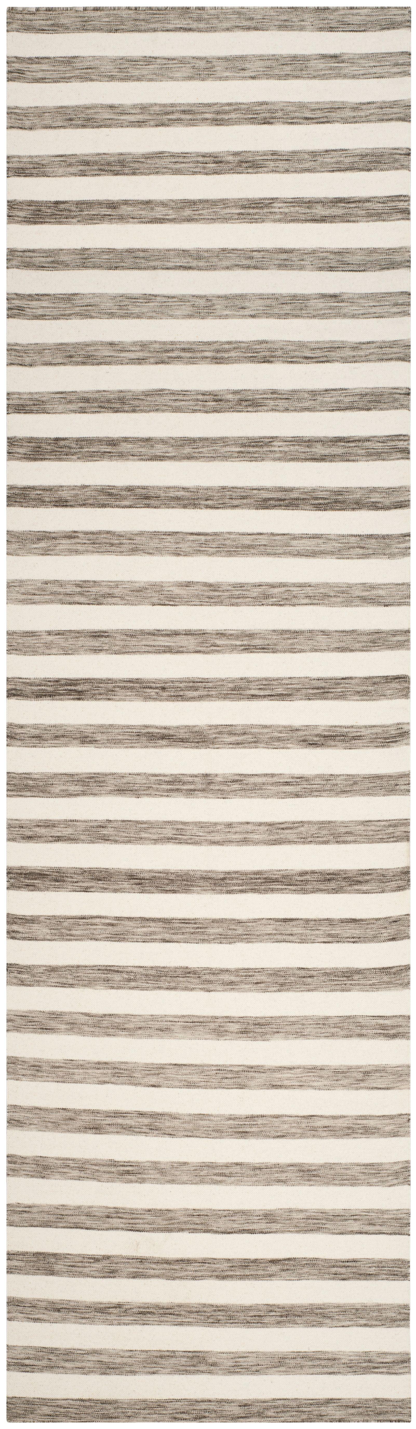 SAFAVIEH Dhurrie Joetta Striped Moroccan Wool Runner Rug, Brown/Ivory, 2'6" x 10'