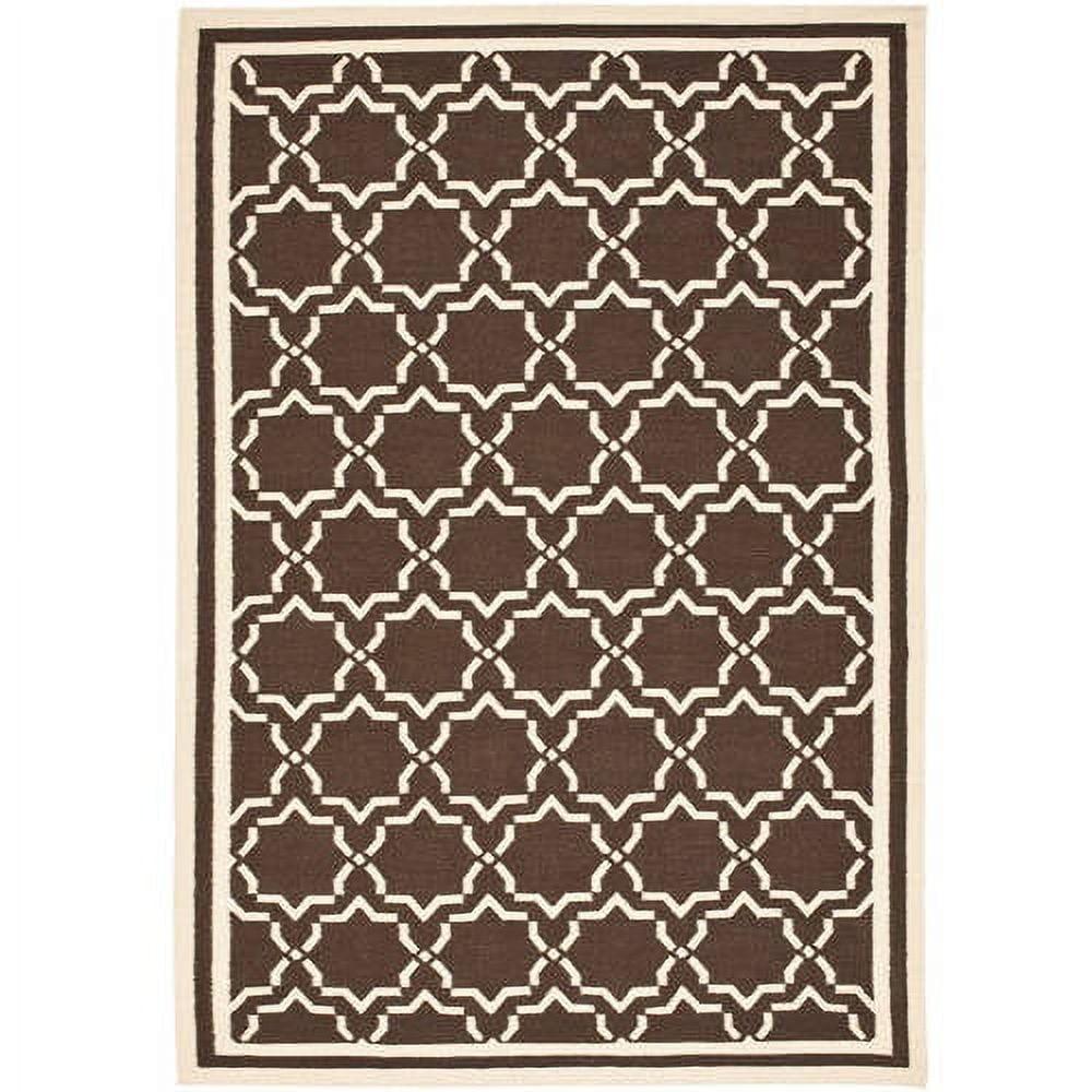 Chocolate Ivory Geometric Wool Area Rug, 3' x 5'