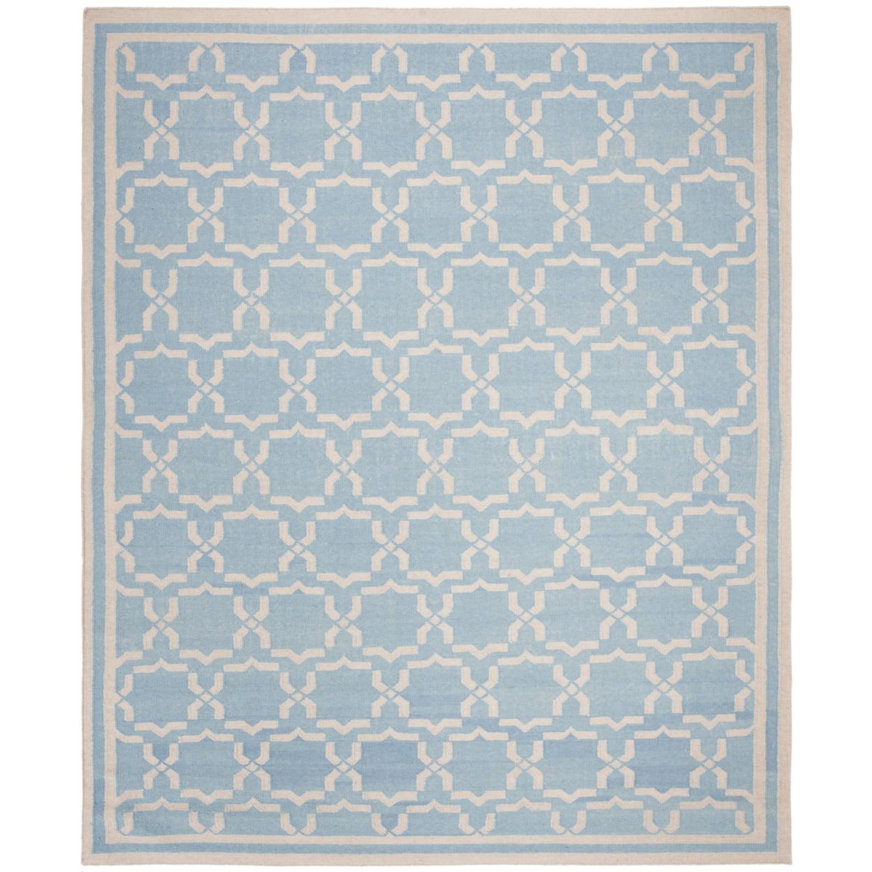 SAFAVIEH Dhurrie Myles Geometric Moroccan Wool Area Rug, Light Blue/Ivory, 5' x 8'