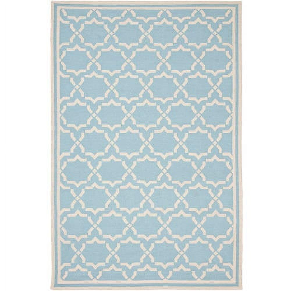 Light Blue and Ivory Geometric Wool Area Rug, 5' x 8'