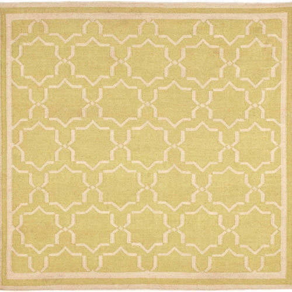 SAFAVIEH Dhurrie Myles Geometric Moroccan Wool Area Rug, Light Green/Ivory, 6' x 6' Square