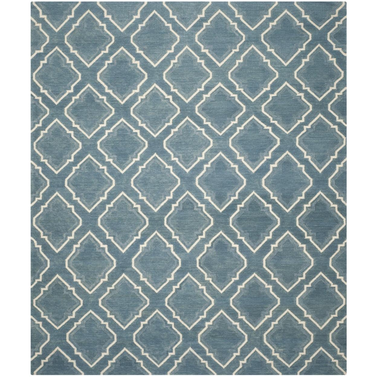 Handwoven Dhurrie Geometric Wool Area Rug - Blue/Ivory, 8' x 10'