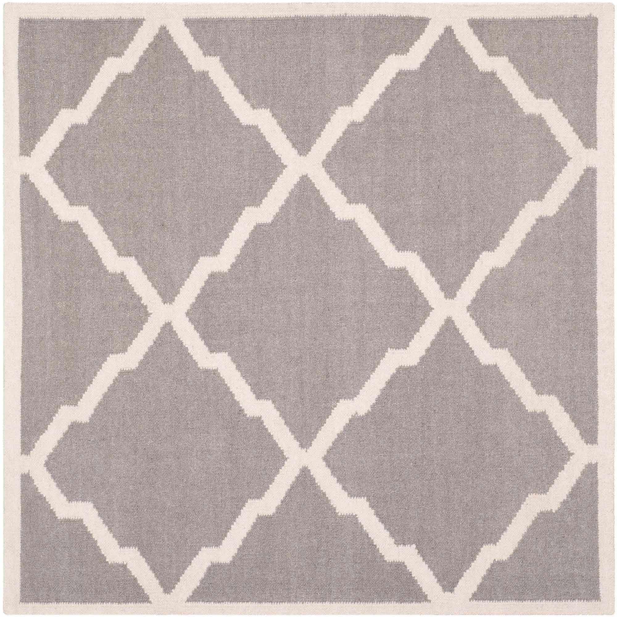 Gray and Ivory Geometric Wool 4' x 4' Square Rug