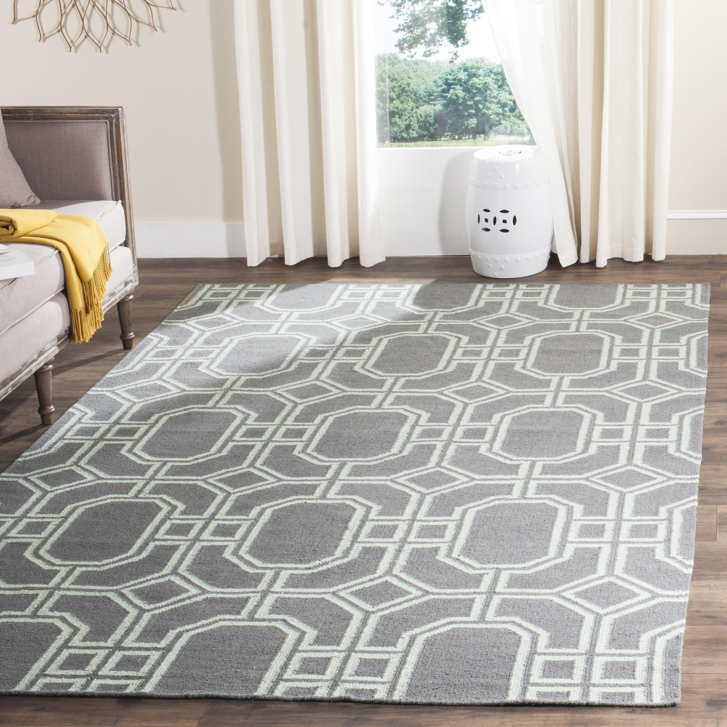 SAFAVIEH Dhurrie Sebastian Geometric Wool Area Rug, Grey/Light Blue, 6' x 6' Square