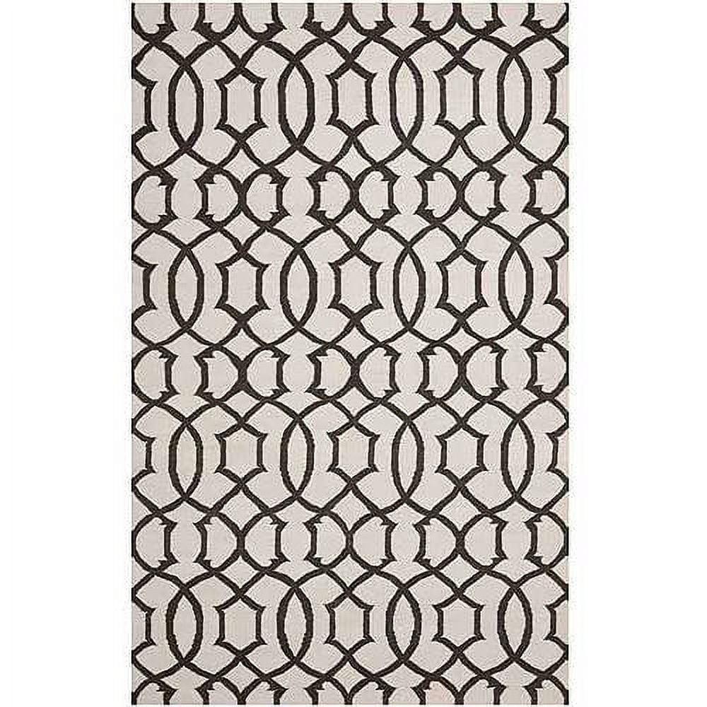 Ivory and Charcoal Geometric Wool Flatweave Rug