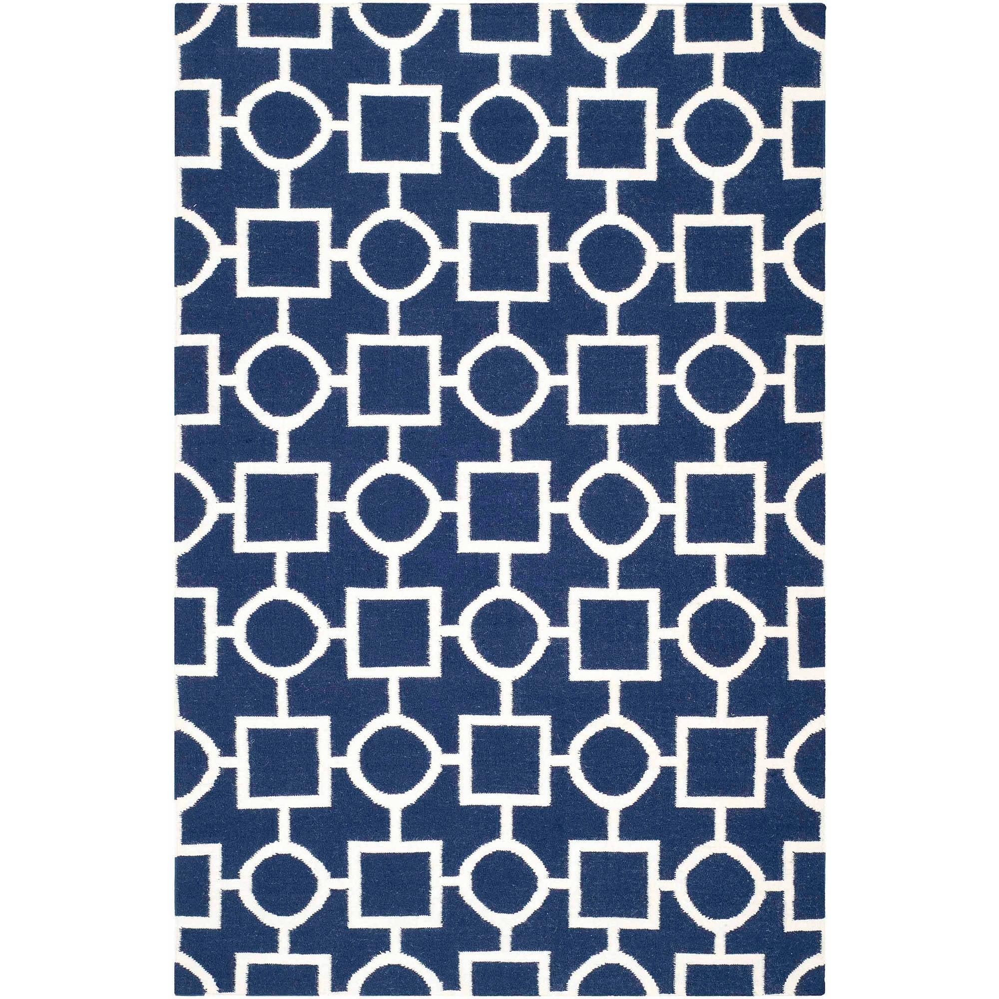 Dhurries DHU639 Hand Woven Area Rug - Navy/Ivory - 6'x9' - Safavieh.