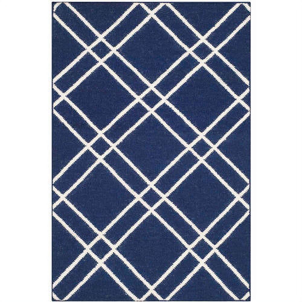 Dhurries DHU638 Hand Woven Area Rug - Navy/Ivory - 6'x6' - Safavieh.