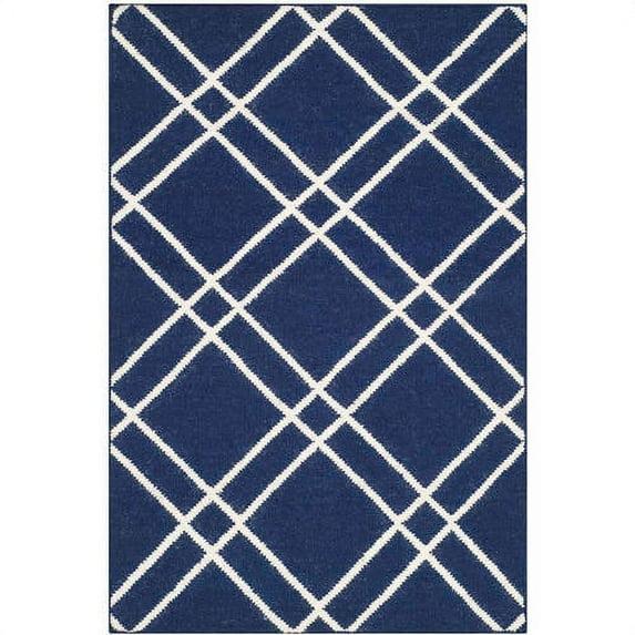 Dhurries DHU638 Hand Woven Area Rug - Navy/Ivory - 6'x6' - Safavieh.