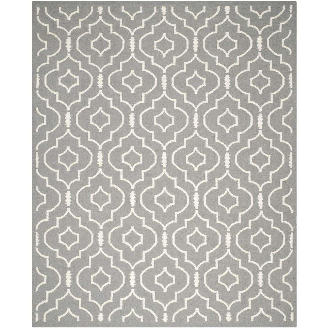 SAFAVIEH Dhurrie Slater Geometric Moroccan Wool Area Rug, Grey/Ivory, 10' x 14'