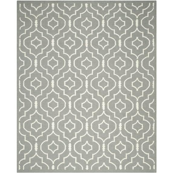 SAFAVIEH Dhurrie Slater Geometric Moroccan Wool Area Rug, Grey/Ivory, 10' x 14'