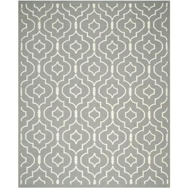 SAFAVIEH Dhurrie Slater Geometric Moroccan Wool Area Rug, Grey/Ivory, 10' x 14'