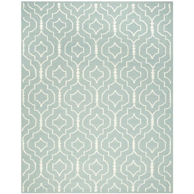 SAFAVIEH Dhurrie Slater Geometric Moroccan Wool Area Rug, Light Blue/Ivory, 10' x 14'
