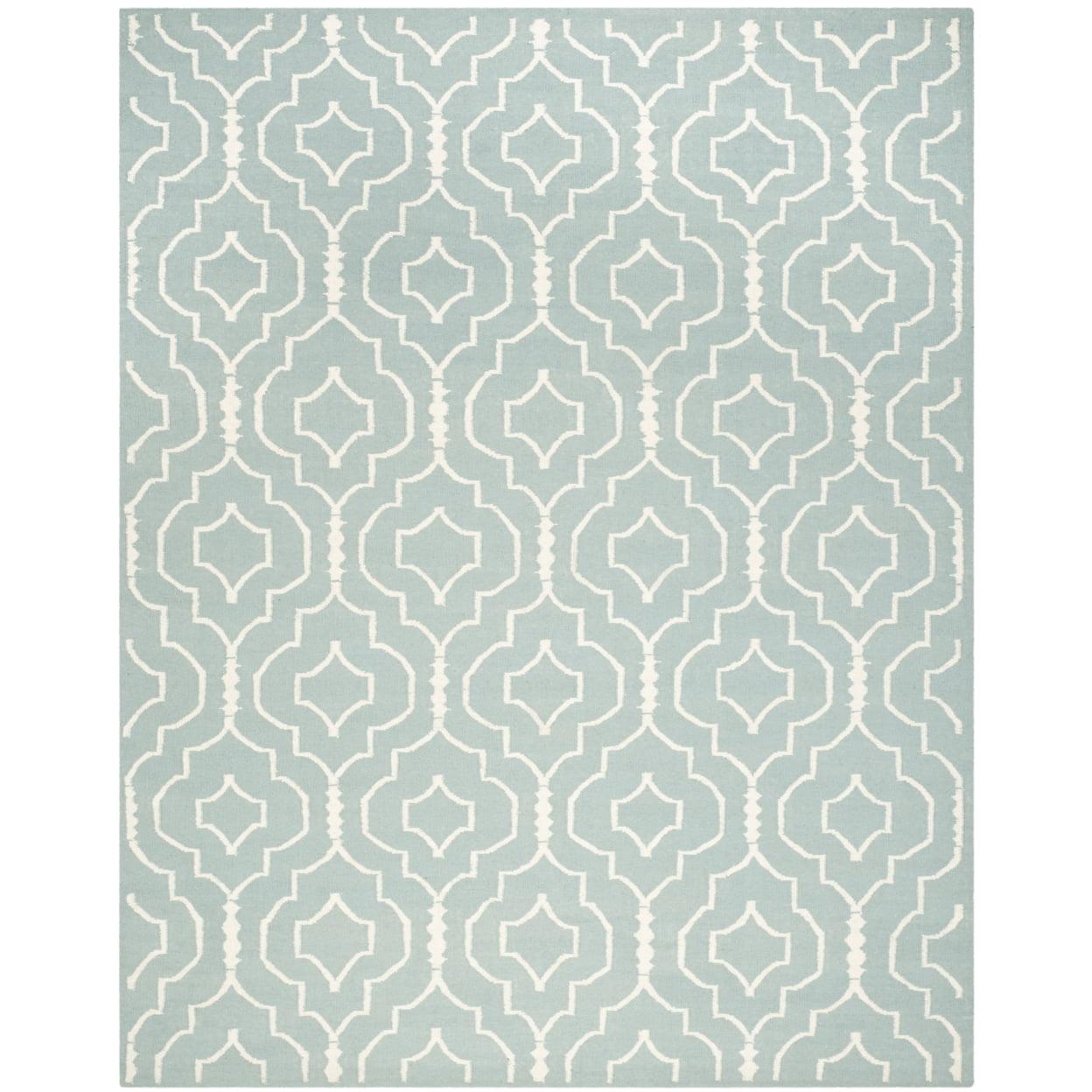 SAFAVIEH Dhurrie Slater Geometric Moroccan Wool Area Rug, Light Blue/Ivory, 3' x 5'