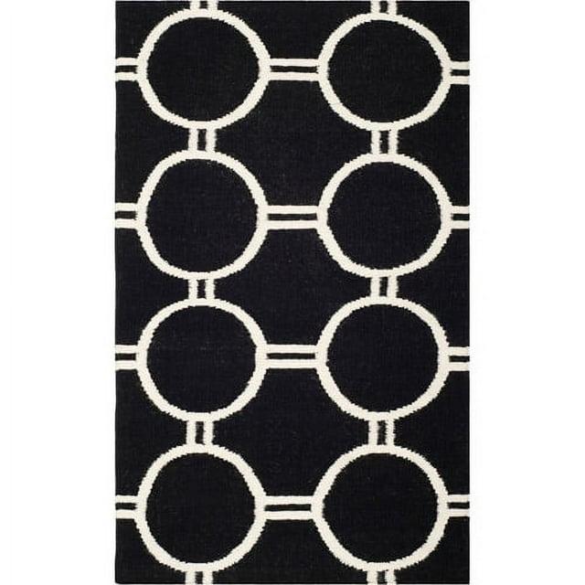 Dhurries DHU636 Hand Woven Area Rug - Black/Ivory - 3'x5' - Safavieh.
