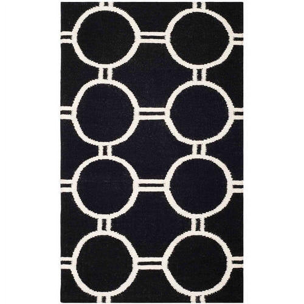 SAFAVIEH Dhurrie Sloane Geometric Circles Wool Area Rug, Black/Ivory, 9' x 12'