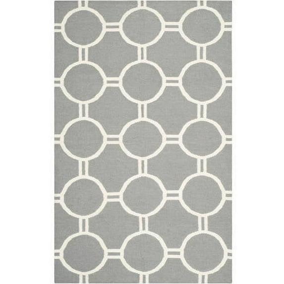 SAFAVIEH Dhurrie Sloane Geometric Circles Wool Area Rug, Grey/Ivory, 4' x 6'