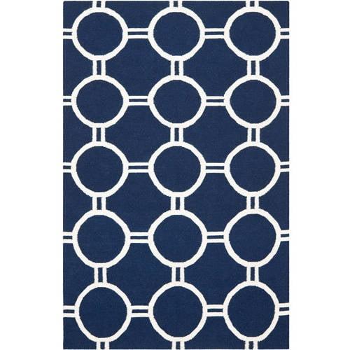 Handwoven Geometric Navy & Ivory Wool Area Rug, 4' x 6'