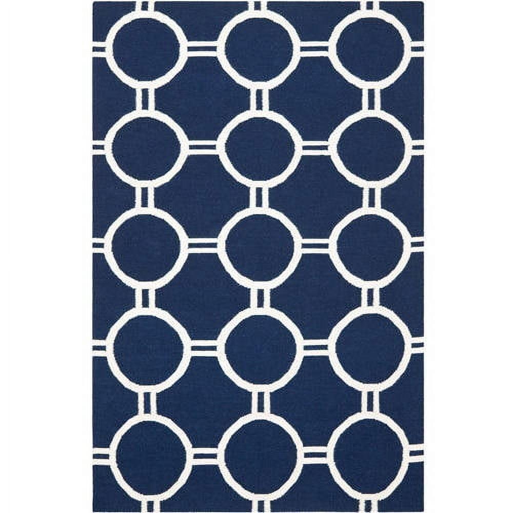 Handwoven Geometric Navy & Ivory Wool Area Rug, 4' x 6'