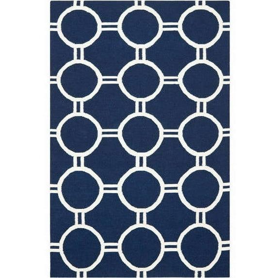 SAFAVIEH Dhurrie Sloane Geometric Circles Wool Area Rug, Navy/Ivory, 4' x 6'