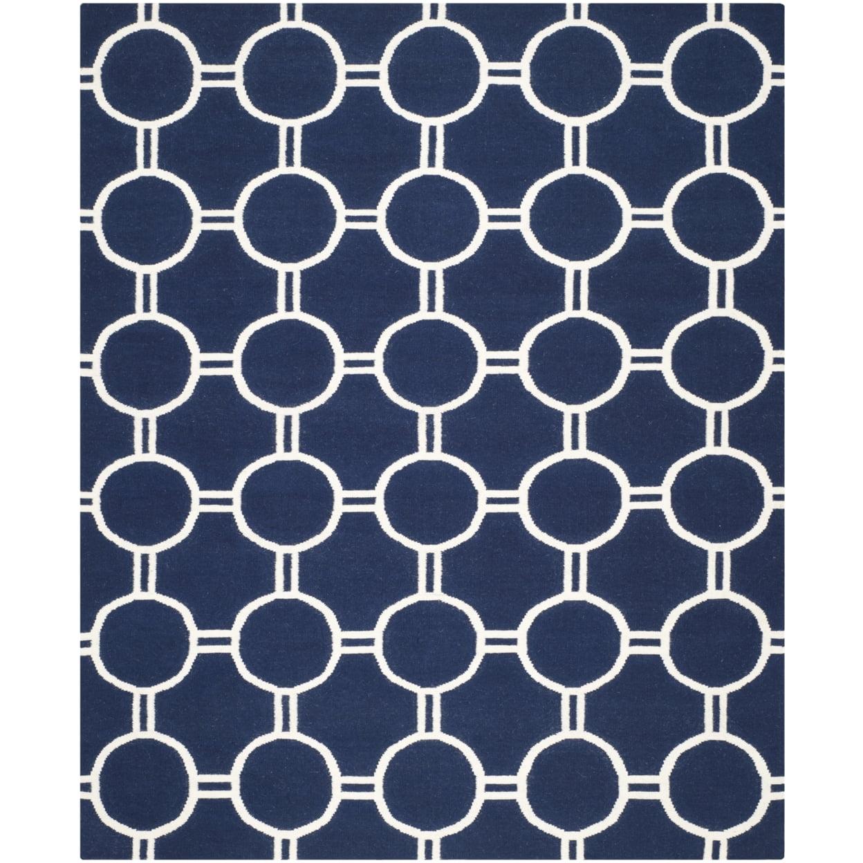 Handmade Navy & Ivory Geometric Wool Square Rug, 6' x 9'