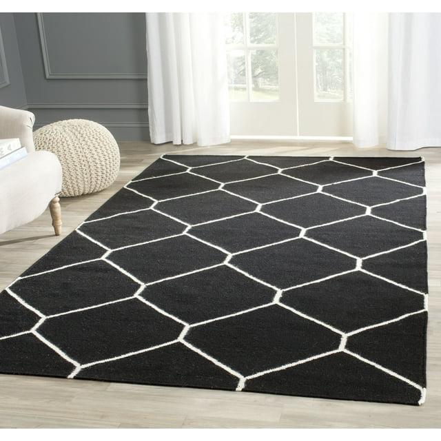 Dhurries DHU635 Hand Woven Area Rug - Black/Ivory - 4'x6' - Safavieh.