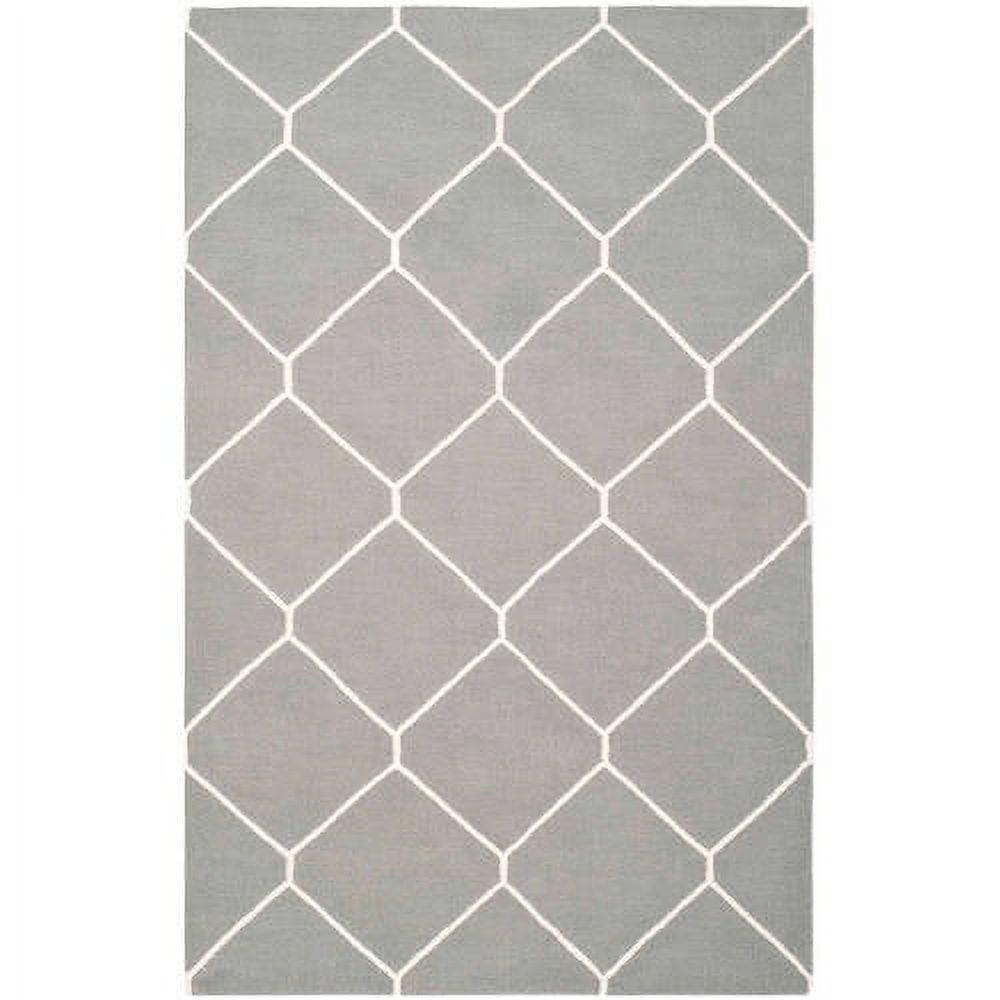 Handwoven Ivory Wool Square Flatweave Rug - 5'x8'