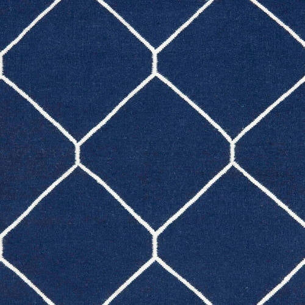 Handwoven Geometric Navy/Ivory Wool Area Rug, 9' x 12'