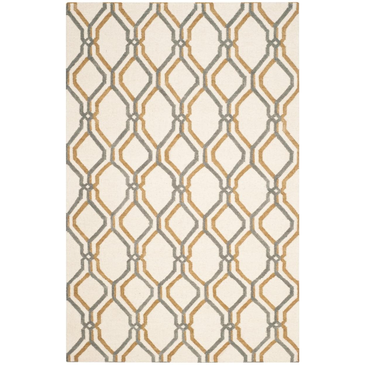 Ivory and Gray Geometric Wool Flat Woven Area Rug