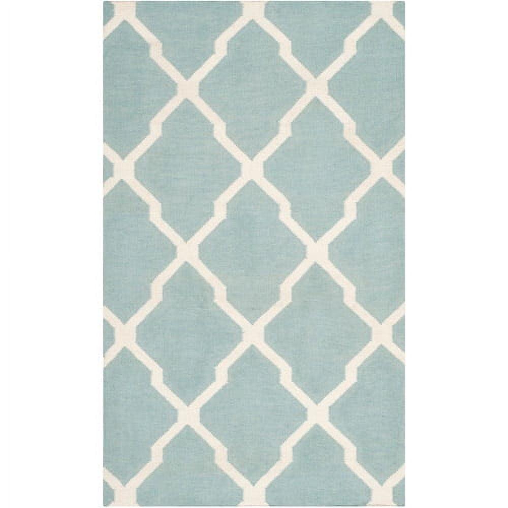 SAFAVIEH Dhurrie Tabitha Geometric Moroccan Wool Area Rug, Light Blue/Ivory, 4' x 6'