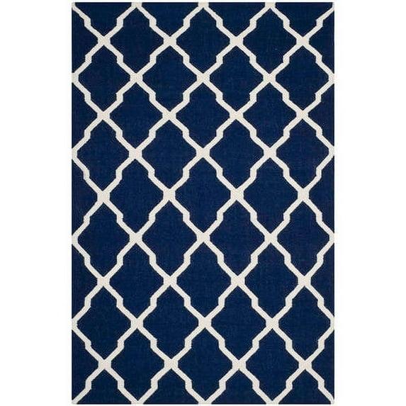 Dhurries DHU634 Hand Woven Area Rug - Navy/Ivory - 5'x8' - Safavieh.