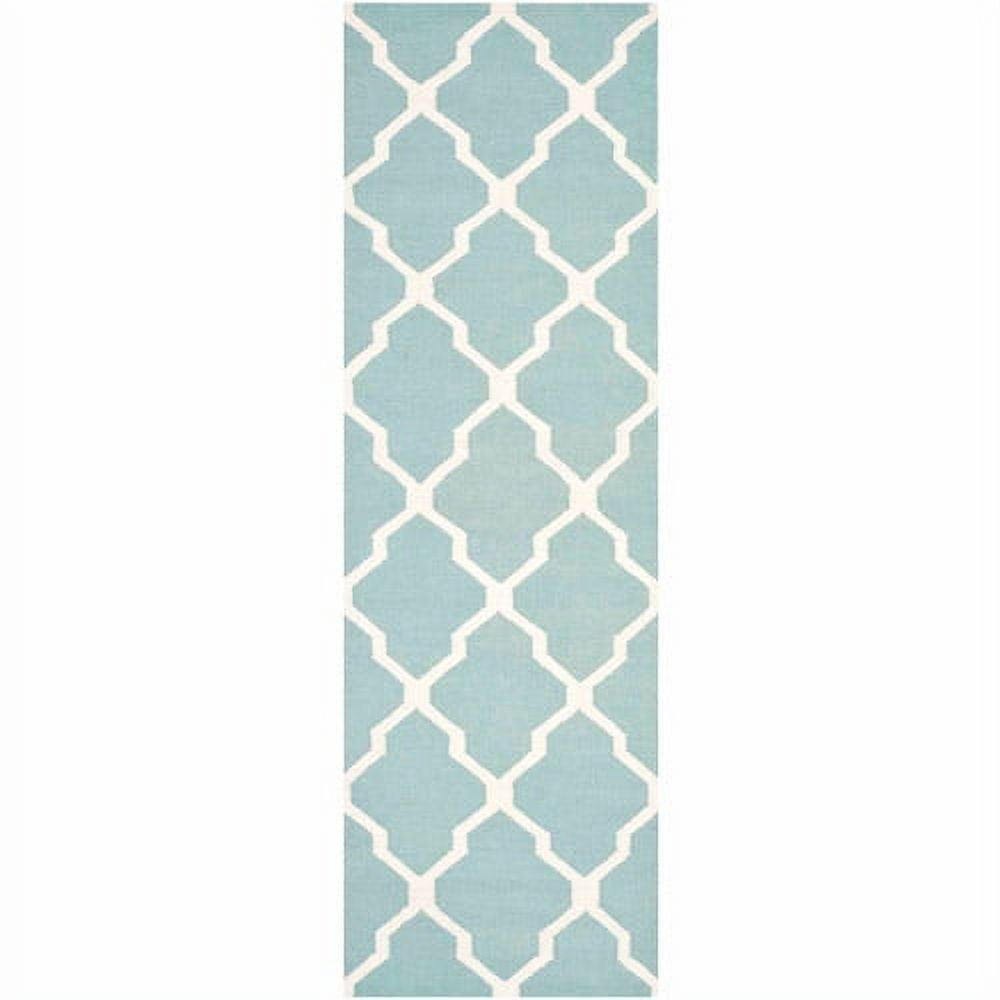 Dhurrie Wool/Cotton Light Blue/Ivory Area Rug