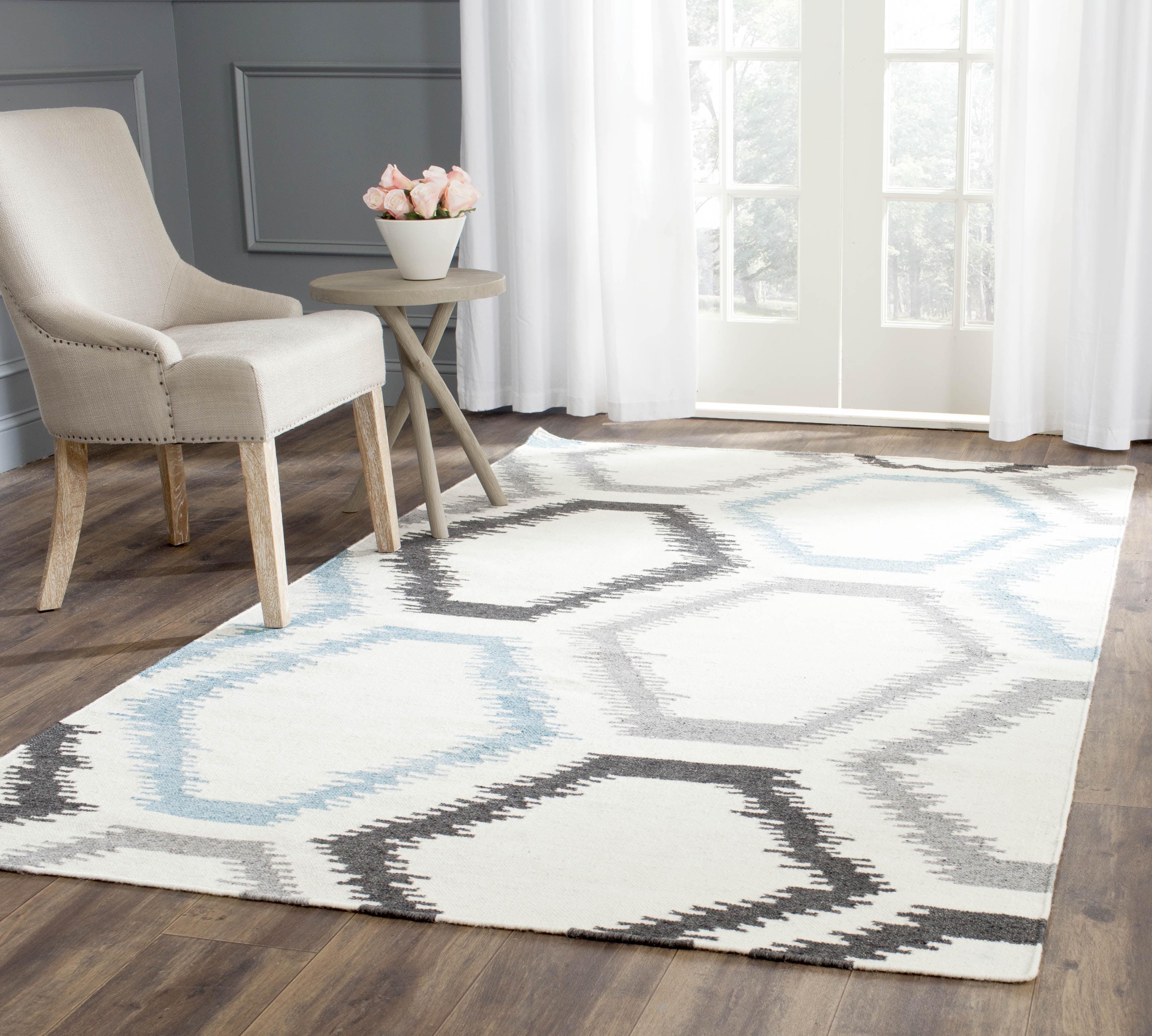 Handwoven Geometric Ivory & Multi Wool 6' x 9' Area Rug