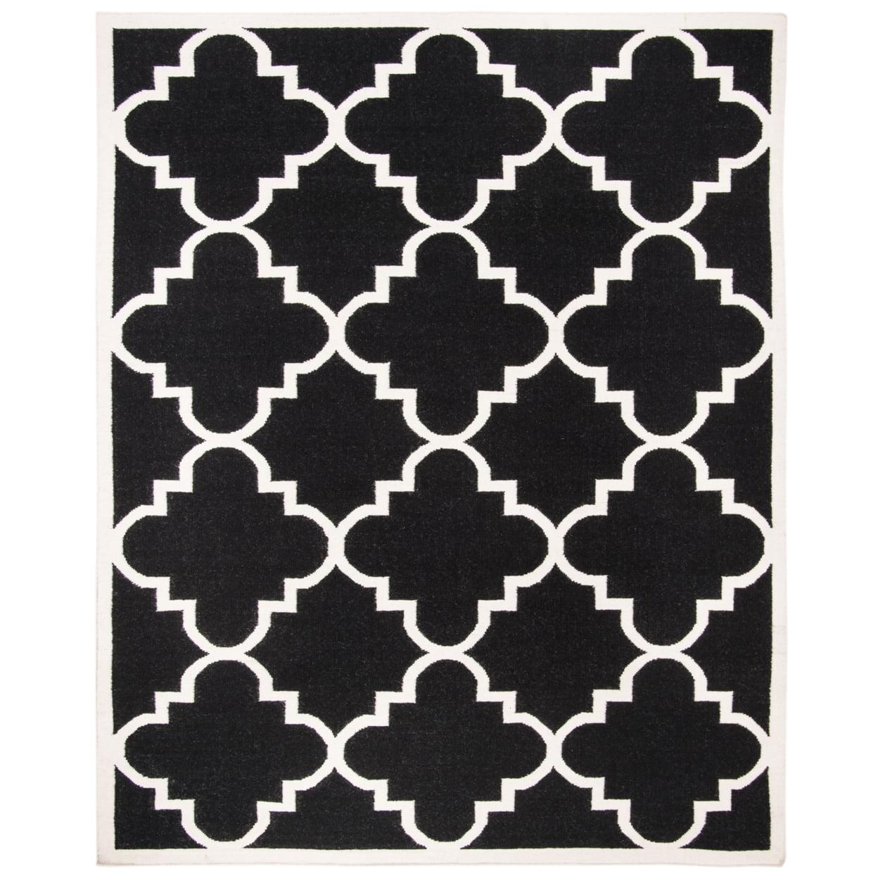 SAFAVIEH Dhurrie Tobias Geometric Moroccan Wool Area Rug, Black/Ivory, 4' x 6'