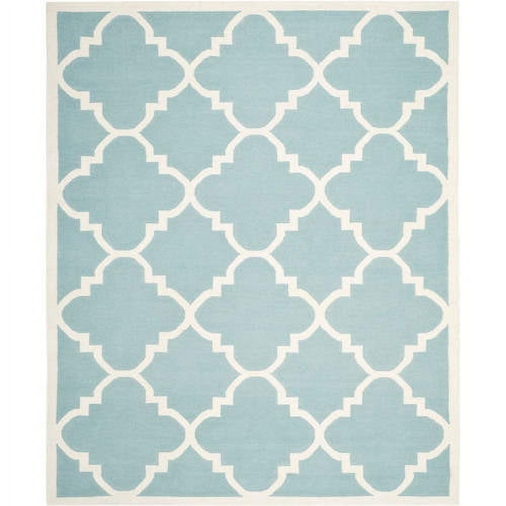 Light Blue and Ivory Wool Geometric Area Rug