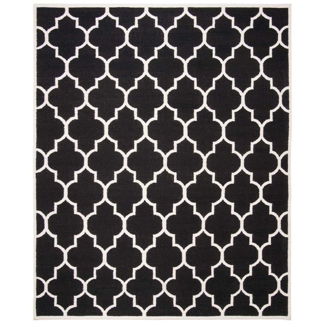 SAFAVIEH Dhurrie Toby Geometric Moroccan Wool Area Rug, Black/Ivory, 6' x 9'
