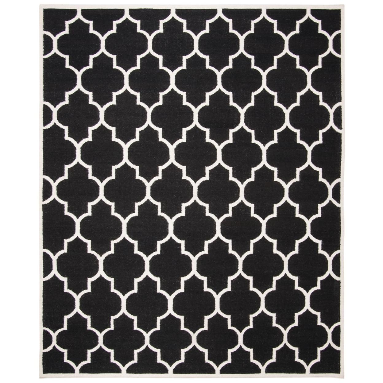 Handmade Black and Ivory Geometric Wool 8' x 10' Rug