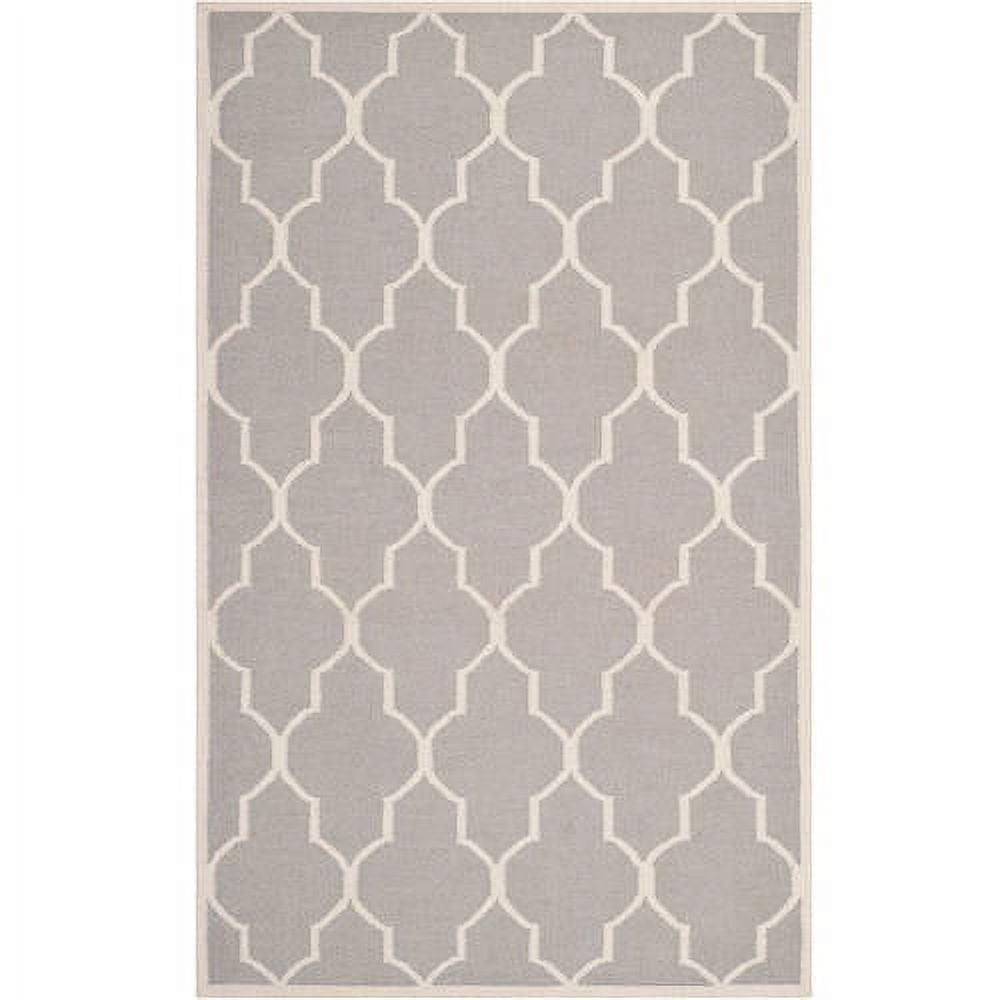 Handwoven Geometric Wool Area Rug in Dark Grey/Ivory, 5' x 8'