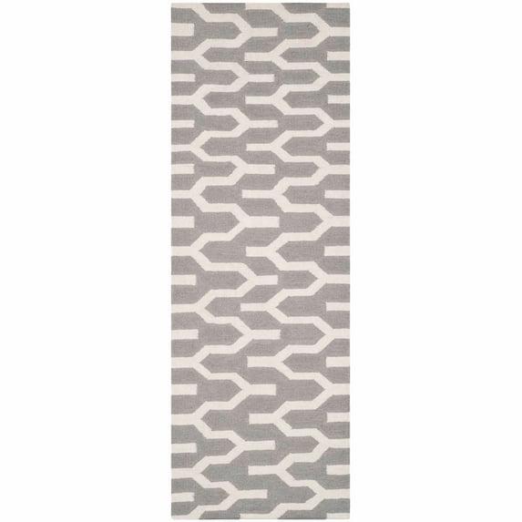 Dhurries DHU630 Hand Woven Runner Rug - Silver/Ivory - 2'6"x7' - Safavieh.