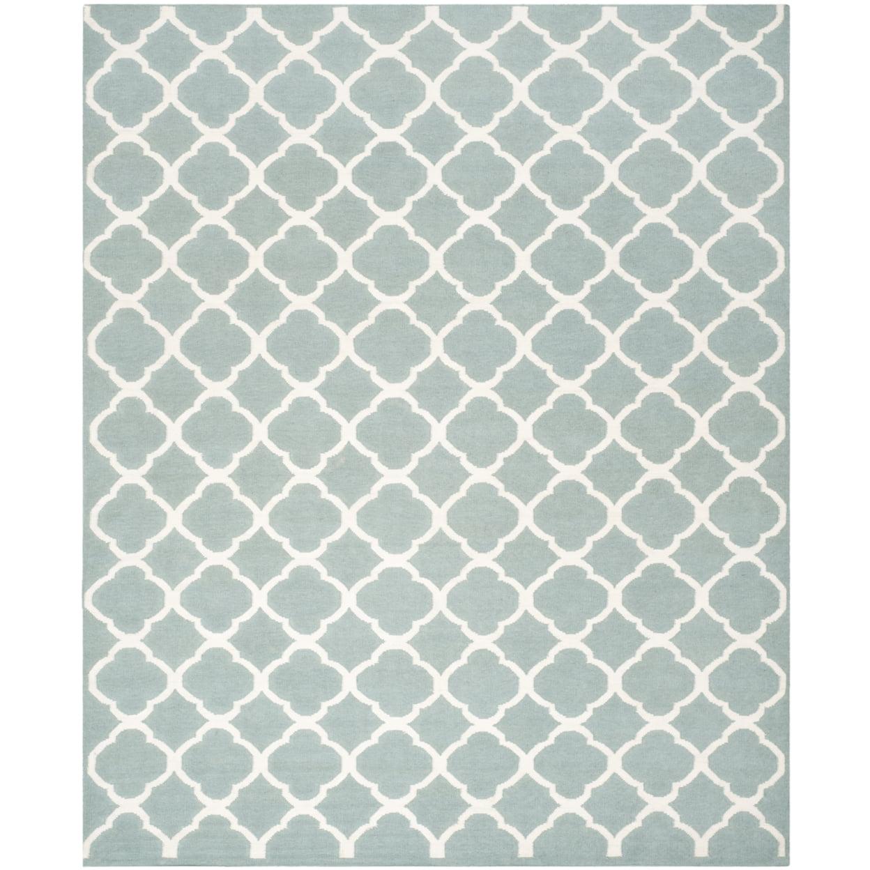 SAFAVIEH Dhurrie Ulysses Geometric Moroccan Wool Area Rug, Blue/Ivory, 7' x 7' Square