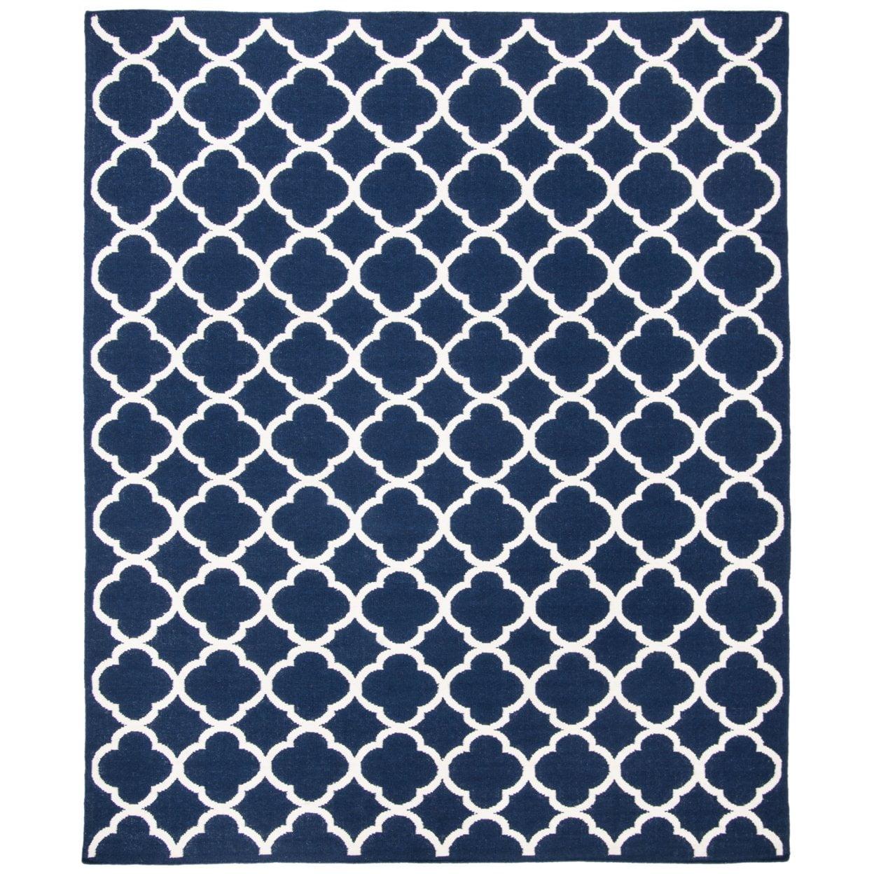 SAFAVIEH Dhurrie Ulysses Geometric Moroccan Wool Area Rug, Navy/Ivory, 5' x 8'